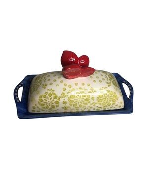 Pier 1 Hand Painted‎ Ceramic Stoneware Butterfly Butter Dish